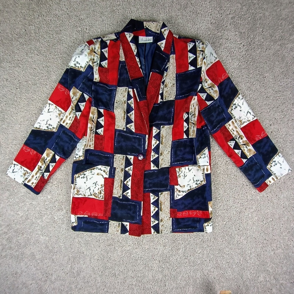 Vintage 90s C.B. Collections Abstract Geometric Blazer Womens Petite Medium